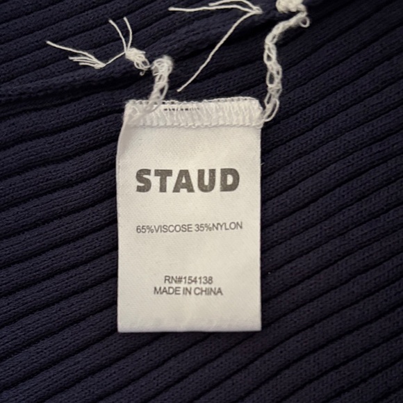 STAUD Navy White Shoko Color Block Long Sleeve Button Ribbed Dress-M - Picture 7 of 8